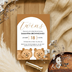 Invitación Dulce de Gemelos de Oso Marrón