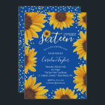 Invitación Dulce de girasol 16 Nacimiento Marina Azul y Oro<br><div class="desc">Este diseño presenta girasoles color agua pintados de bonito sobre un fondo azul marino acentuado por puntos dorados. Haga clic en el botón personalizar para obtener más flexibilidad al modificar el texto o mover los gráficos. En nuestra tienda, zazzle.com/doodlelulu*, encontrará variantes de este diseño y productos de coordinación. Póngase en...</div>