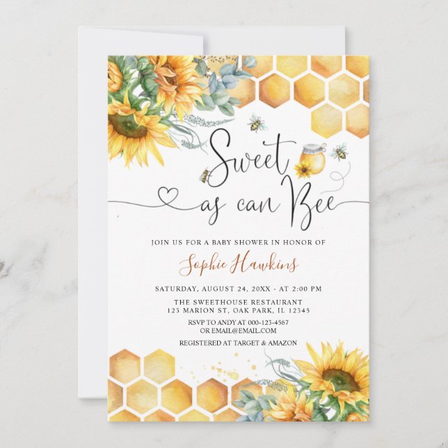 Invitación Dulce de girasol como puede ser que mami sea Baby  (Anverso)