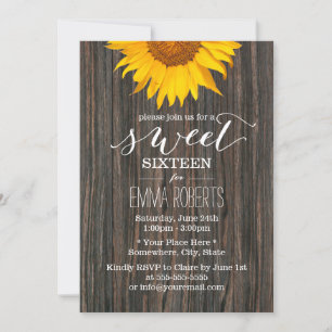 Invitación Dulce de girasol Dieciséis Madera Rústica