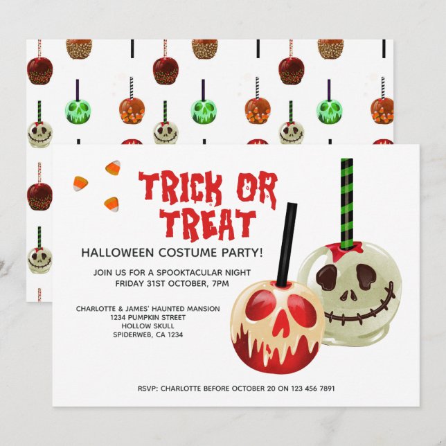 Invitación Dulce de Halloween Calavera de Truco o Trato (Anverso / Reverso)