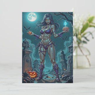 Invitación Dulce de Halloween o Novia Zombi con Sesos