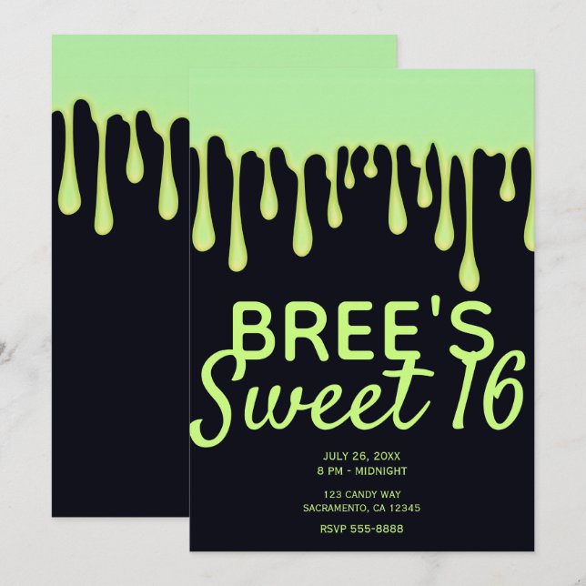 Invitación Dulce de hojalata verde goteando Halloween 16 Fies (Anverso / Reverso)