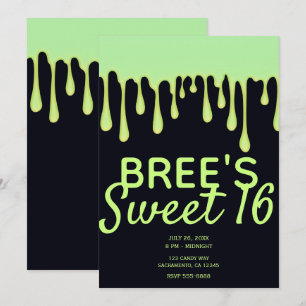 Invitación Dulce de hojalata verde goteando Halloween 16 Fies