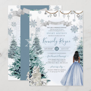 Invitación Dulce de invierno 16 Nieve azul de cumpleaños plat