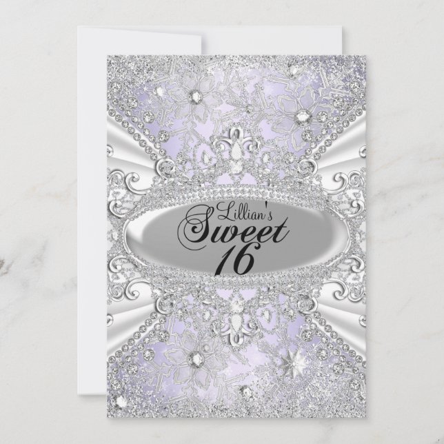 Invitación Dulce de invierno morado con copo de nieve de Diam (Anverso)