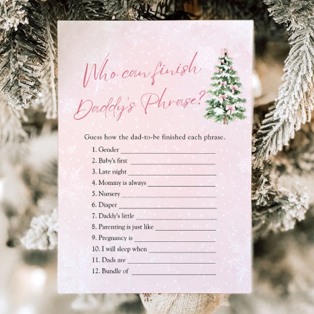 Invitación Dulce de Invierno Quién Puede Terminar la Frase de (Pink Bows Christmas Who Can Finish Daddy 's Phrase Baby Shower Games)