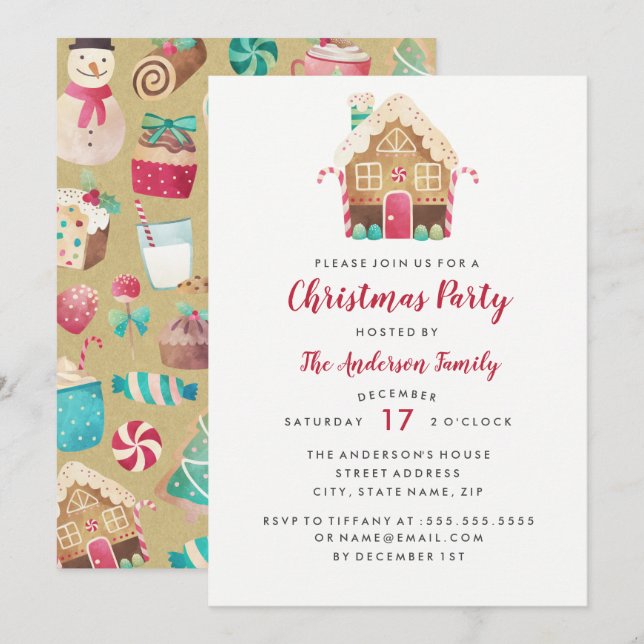 Invitación dulce de la casa de jengibre para la fi (Anverso / Reverso)