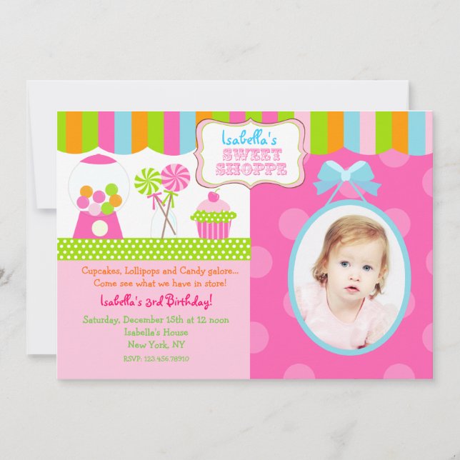 Invitación dulce de la fiesta de cumpleaños de la (Anverso)