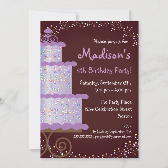 Invitación dulce de la fiesta de cumpleaños de la (Anverso)