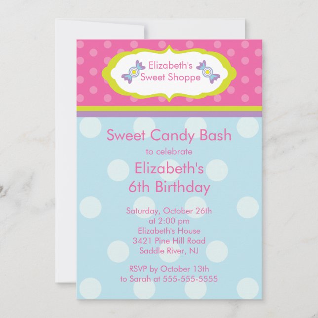 Invitación dulce de la fiesta de cumpleaños del (Anverso)
