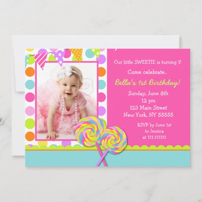Invitación dulce de la fiesta de cumpleaños del (Anverso)