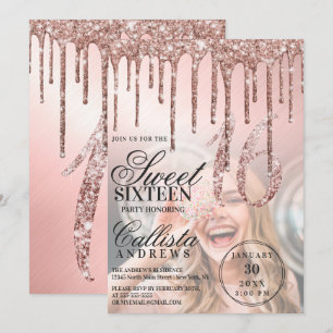 Invitación Dulce de la foto de los Rosas Purpurinas metálicos