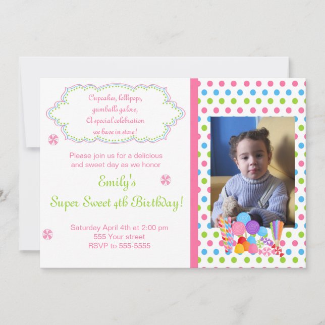 Invitación dulce de la foto del cumpleaños del (Anverso)