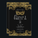 Invitación Dulce de la mascarada Black & Gold Lace 16 Fiesta<br><div class="desc">Personalizar para cualquier evento</div>