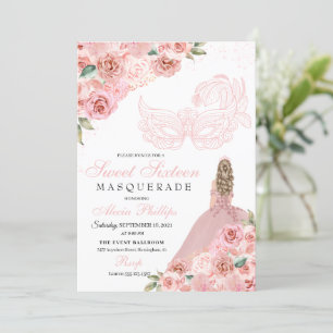 Invitación Dulce de la mascarada de flores rosadas de Rubor 1