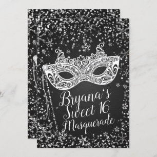 Invitación Dulce de la mascarada de invierno blanco negro Won