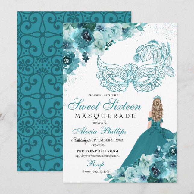 Invitación Dulce de la mascarada de la princesa verde verde a (Anverso / Reverso)
