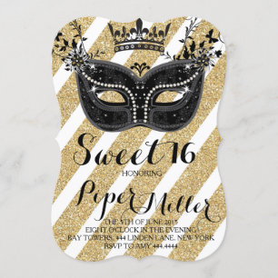 Invitación Dulce de la mascarada de oro negro y Purpurina 16