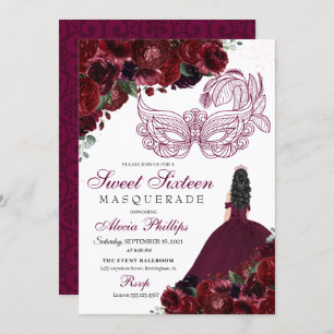 Invitación Dulce de la mascarada floral de Borgoña 16 Invitac