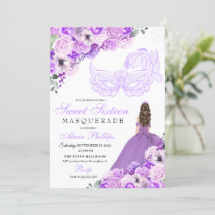 Invitación Dulce de la mascarada floral púrpura de Lilac 16 I