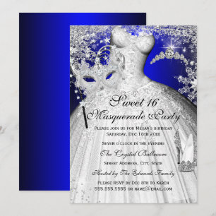 Invitación Dulce de la mascarada Princesa Azul y Plata 16 inv