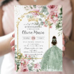 Invitación Dulce de la Quinceañera verde de la salvia floral<br><div class="desc">Personalice esta elegante tarjeta de invitación a los 16 años de Quinceañera / Sweet 16 fácilmente y rápidamente. Simplemente haga clic en el botón personalizar para editar los textos, cambiar las fuentes y los colores de las fuentes. Con hermosas rosas rosas rosas, vegetación y un chica vestido con un bonito...</div>