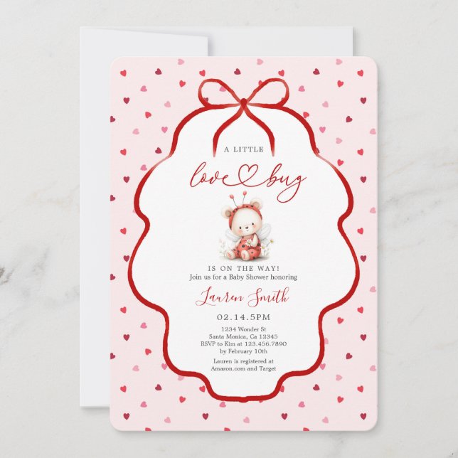 Invitación Dulce de ladybug Fiesta de Bebé Niña (Anverso)