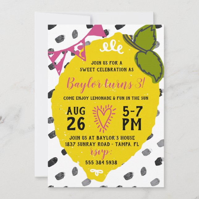 Invitación Dulce de Lemonade Fiesta de cumpleaños (Anverso)