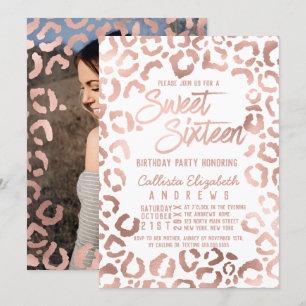 Invitación Dulce de leopardo de oro de rosa blanca 16 foto
