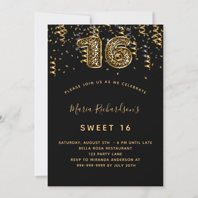 Invitación Dulce de leopardo negro 16 (Anverso)