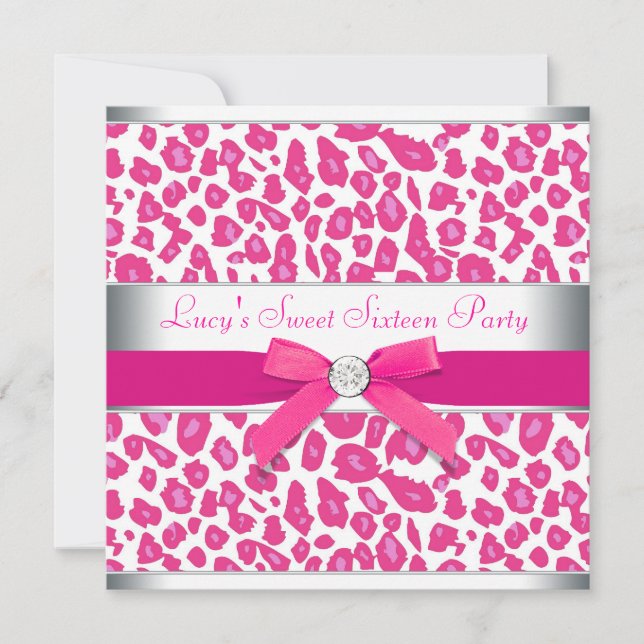 Invitación Dulce de leopardo rosado caliente Bow Leopard Pink (Anverso)