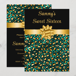 Invitación Dulce de Leopardo Verde y Oro Dieciséis
