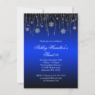 Invitación Dulce de los copos de nieve del negro azul país de