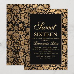 Invitación Dulce de lujo 16 cumpleaños de Black Girly