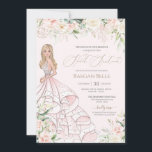 Invitación Dulce de lujo Rubor Pink White Roses<br><div class="desc">Elegante diseño lujoso con rosas blandas y rosas blancas,  acentos dorados rosas y una hermosa muñeca con un lujoso y florido vestido de bolas. Todo el texto es completamente personalizable.</div>