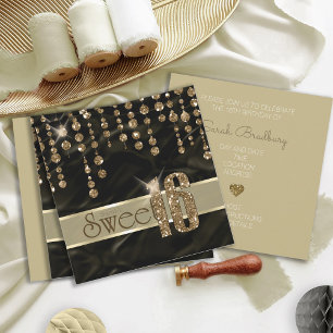 Invitación Dulce de manteca satina Dieciséis Black Gold ID260