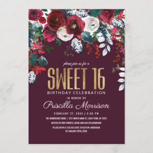 Invitación Dulce de marfil rojo 16 del arreglo floral de