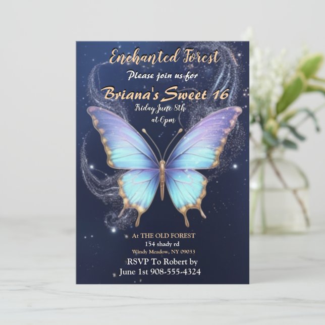 Invitación Dulce de mariposa de bosque encantado 16 invitacio (Anverso de pie)