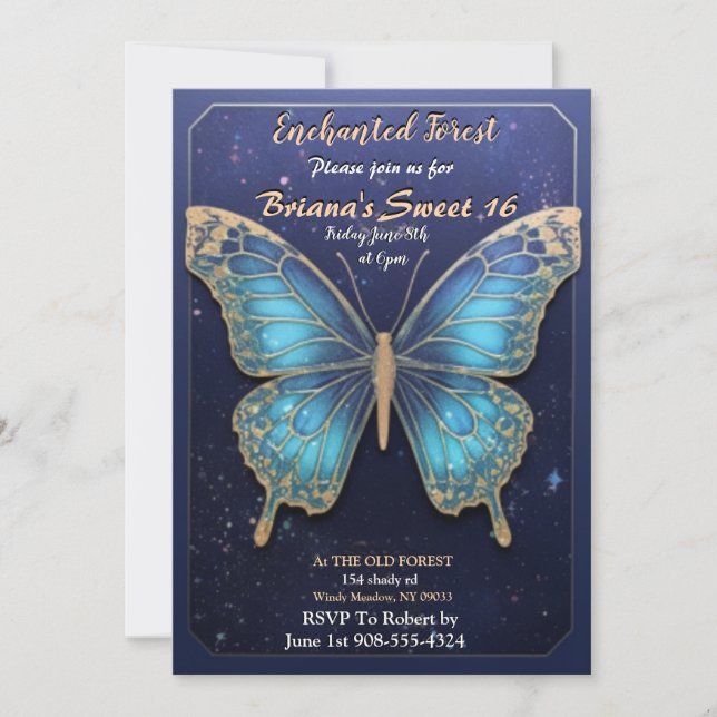 Invitación Dulce de mariposa de bosque encantado 16 invitacio (Anverso)