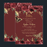 Invitación Dulce de mariposa floral de oro de Borgoña 16<br><div class="desc">Elegante Burgundy Gold Floral Butterflies Dulce 16 Invitación</div>