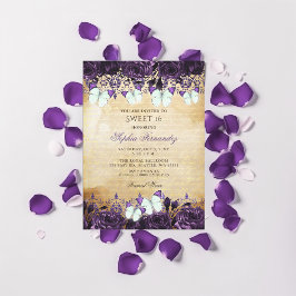 Invitación Dulce de mariposa morada vintage 16