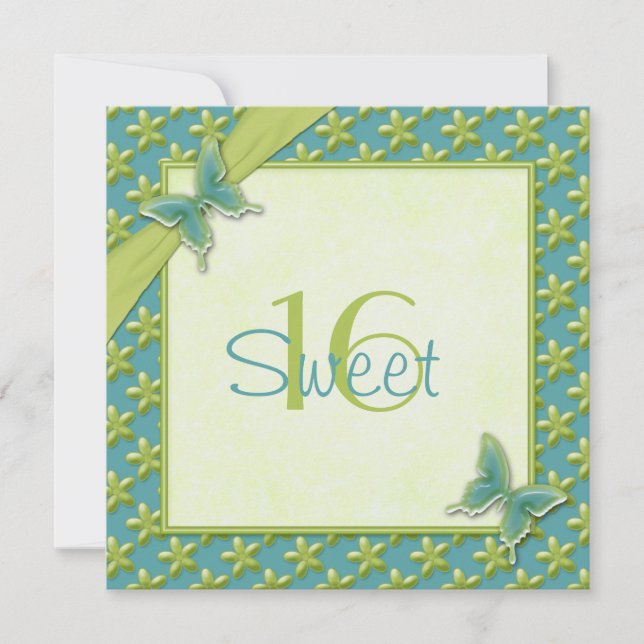 Invitación Dulce de mariposas turquesa y limón (Anverso)