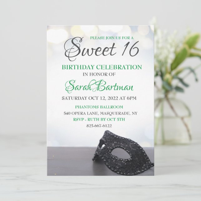 Invitación Dulce de mascarada 16 (Anverso de pie)