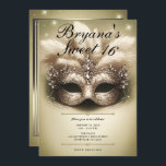 Invitación Dulce de Mascarada de Oro 16 Fotos Cumpleaños<br><div class="desc">Personalizar como quieras. Reemplace la foto de la parte de atrás con su propia foto o quite la foto por completo.</div>