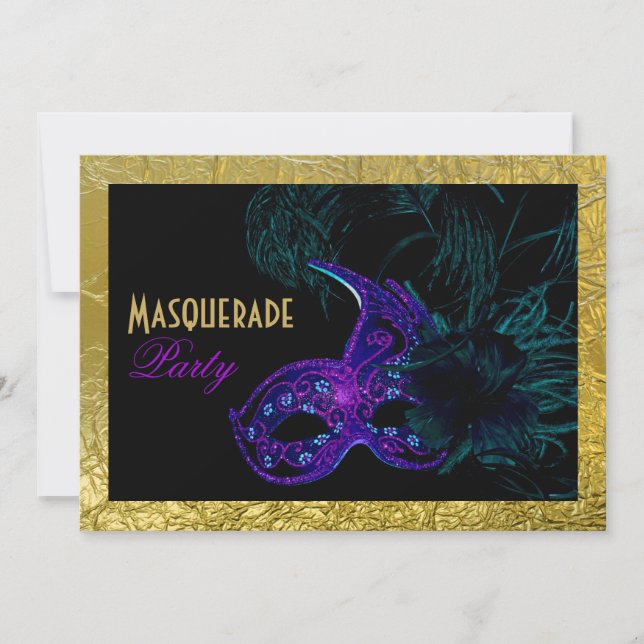 Invitación Dulce de Mascarada Dieciséis fiestas azules, morad (Anverso)