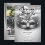Invitación Dulce de máscaras de plata 16 cumpleaños de foto<br><div class="desc">Personalizar como quieras. Reemplace la foto de la parte de atrás con su propia foto o quite la foto por completo.</div>