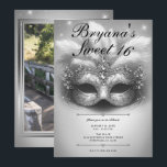 Invitación Dulce de máscaras de plata 16 cumpleaños de foto<br><div class="desc">Personalizar como quieras. Reemplace la foto de la parte de atrás con su propia foto o quite la foto por completo.</div>