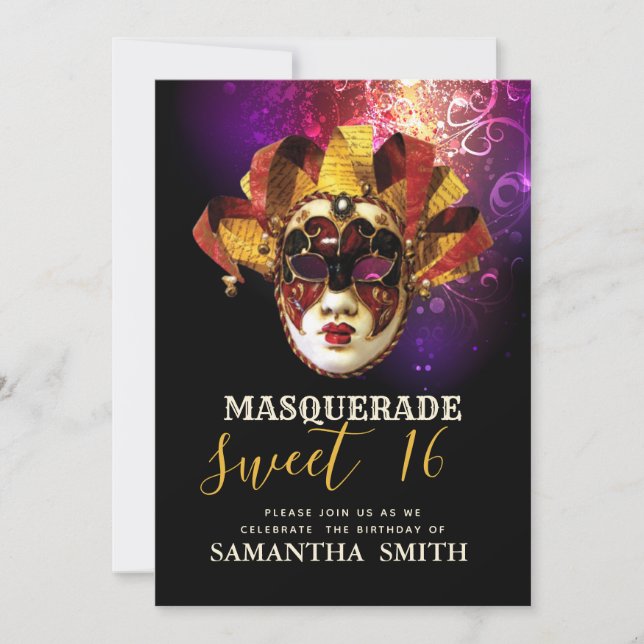 Invitación Dulce de Masquerade 16 Fiesta (Anverso)