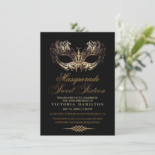 Invitación Dulce de Masquerade Dieciséis Aniversario (Anverso de pie)